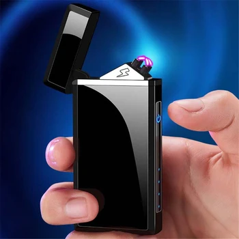 Двухдуговая USB-зажигалка для зарядки, Ветрозащитный дисплей питания, сенсорная электрическая зажигалка для курения, аксессуары для курения