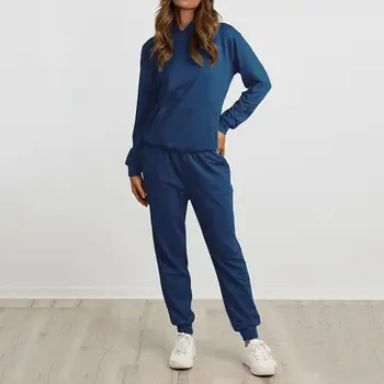 Женские осенние повседневные спортивные костюмы для женщин 2023, Однотонные Свободные пуловеры, толстовки, комплект из двух предметов, женские топы с длинными рукавами, брюки
