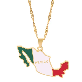 Карта Мексики, Флаг, Эмалевые ожерелья с подвеской, Золотая цепочка с волнами, Женское колье-чокер, ювелирные изделия, Мексиканские патриотические подарки