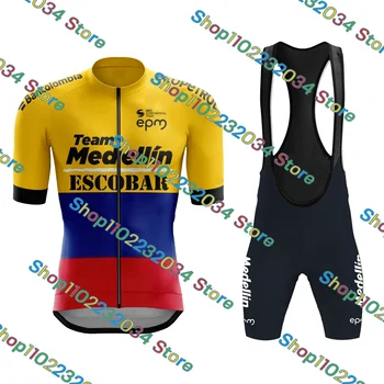 Комплект велосипедной майки Team Medellín 2023, Франция, Мужская велосипедная одежда Mtb, Велосипедная одежда, короткое майо-Кюлот, лето