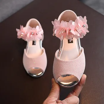 Обувь с цветочным узором для девочек, свадебное платье с цветочным узором на низком каблуке, туфли-лодочки с цветочным узором, обувь принцессы для детей